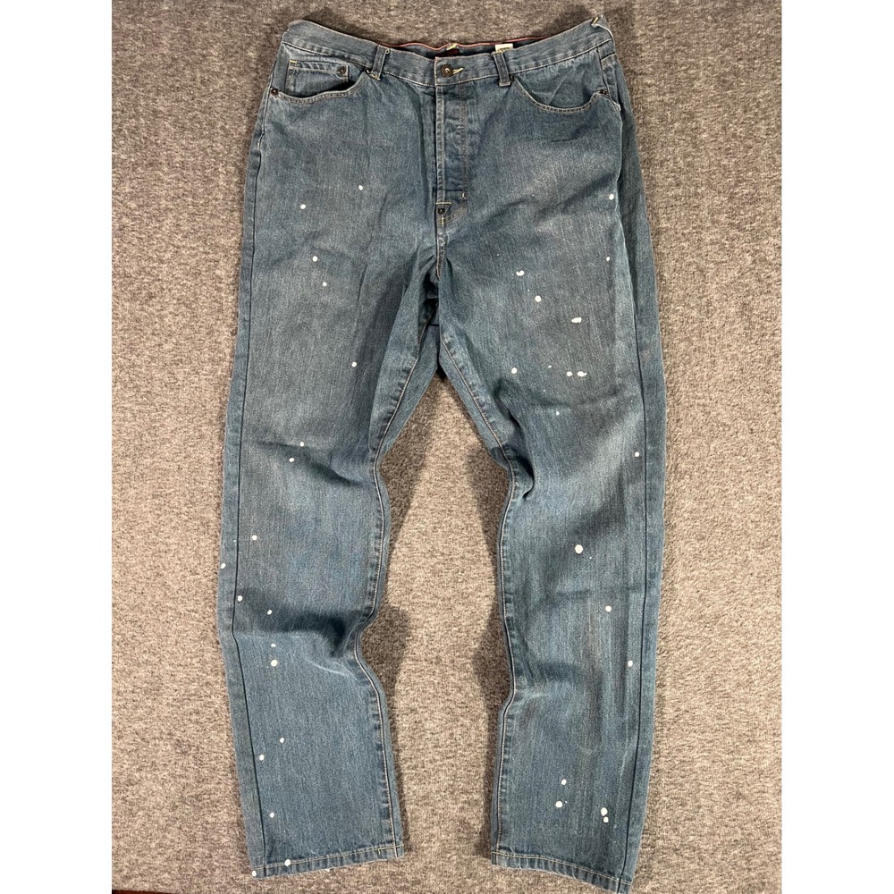 Von Dutch Originals Mens 38 Paint Splatter Denim Jeans Blue Straight Leg Y2K